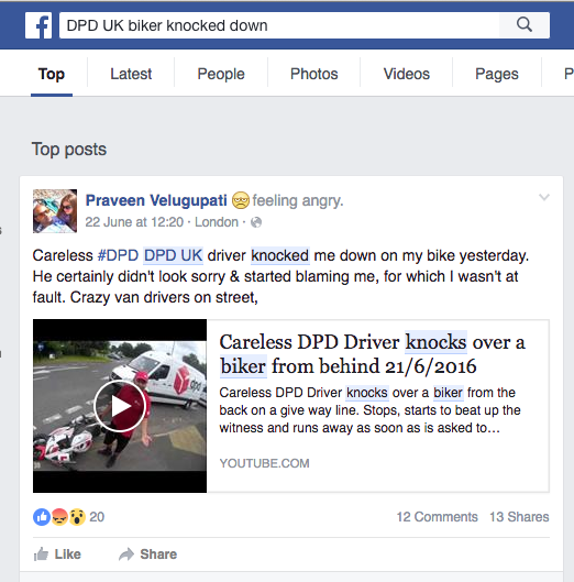 DPD Driver knocks down biker Facebook Feed