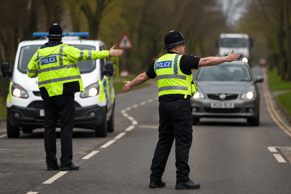 Police stopping traffic for a road traffic incident